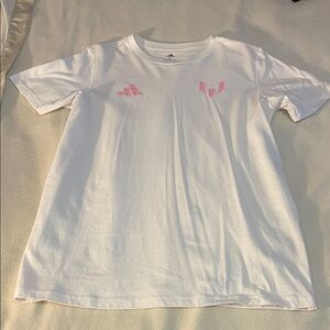 Adidas Kids White Tee with Pink Logo